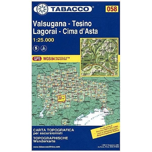 Tabacco topographische Wanderkarte Valsugana - Tesino- Lagorai - Cime d'Asta