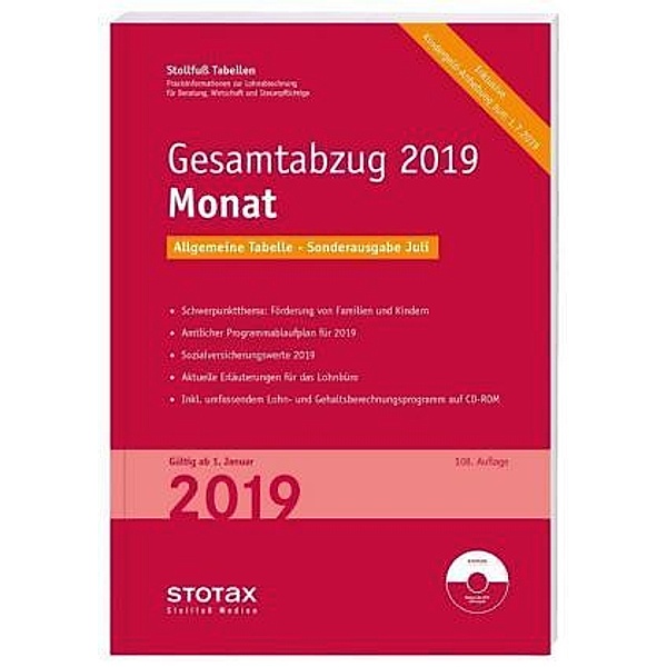 Tabelle, Gesamtabzug 2019 Monat - Allgemeine Tabelle - Sonderausgabe Juli, m. CD-ROM