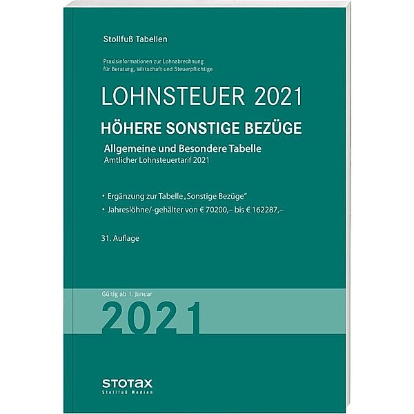 Tabelle, Lohnsteuer 2021 Höhere Sonstige Bezüge