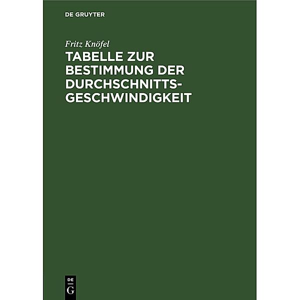 Tabelle zur Bestimmung der Durchschnittsgeschwindigkeit, Fritz Knöfel