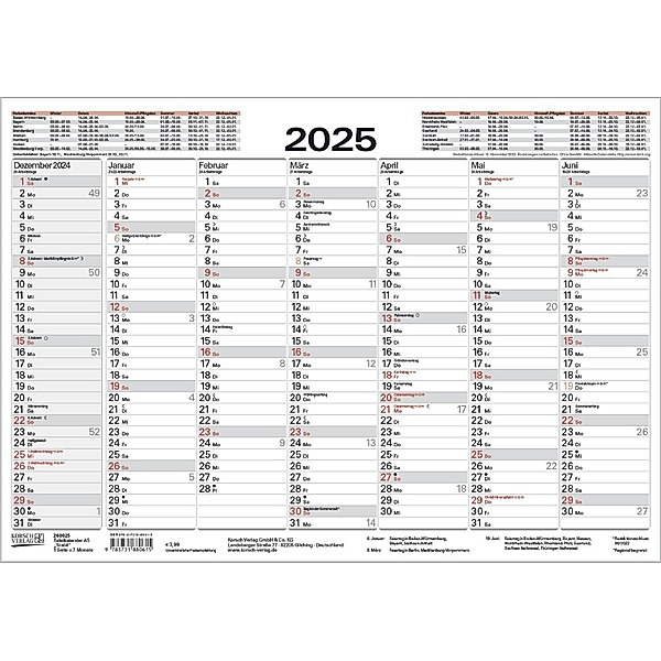Tafelkalender A5 Stabil 2025