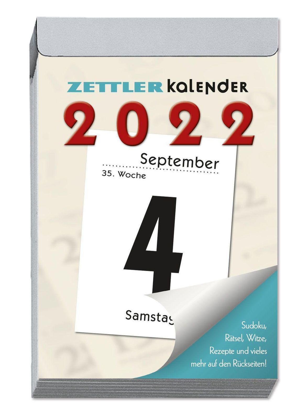 Tagesabreißkalender L 2022 - 6,6x9,9 cm - 1 Tag auf 1 Seite - mit Sudokus,  Rezepten, Rätseln uvm. auf den Rückseiten - B - Kalender bestellen