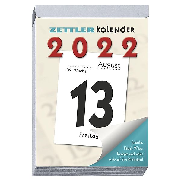 Tagesabreißkalender XXL 2022 - 9,9x14,3 cm - 1 Tag auf 1 Seite - mit Sudokus, Rezepten, Rätseln uvm. auf den Rückseiten