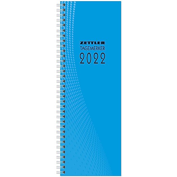Tagevormerkbuch blau 2022 - Bürokalender 10,4x29,6 cm - 2 Tage auf 1 Seite - mit Eckperforation und Ringbindung - Tischk