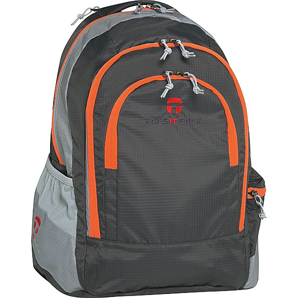 Take it Easy Schulrucksack Berlin LIGHT NYLON grau/orange