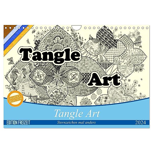 Tangle-Art, Sternzeichen mal anders (Wandkalender 2024 DIN A4 quer), CALVENDO Monatskalender, Janne