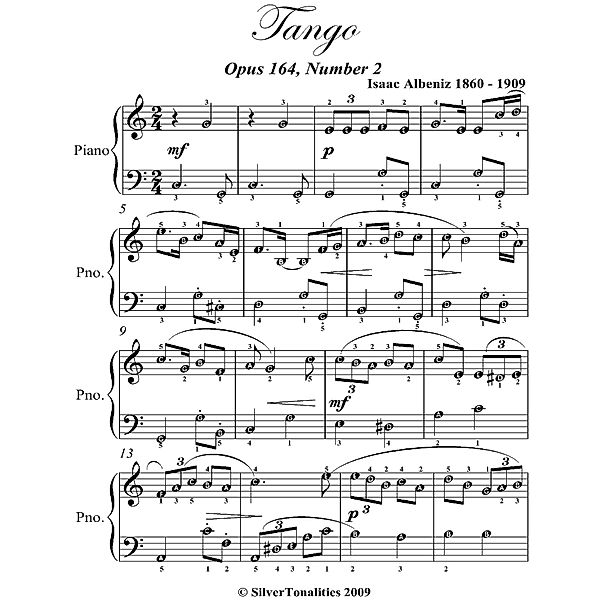 Tango Opus 165 Number 2 Easy Piano Sheet Music, Isaac Albeniz