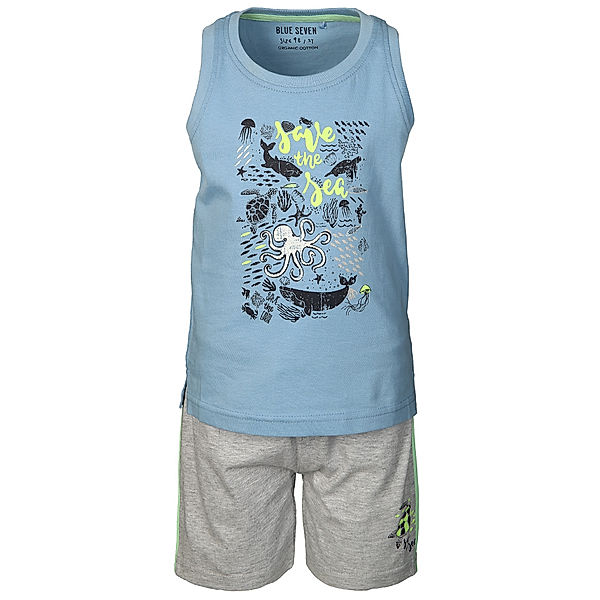 BLUE SEVEN Tanktop SAVE THE SEA mit Shorts in hellblau/grau