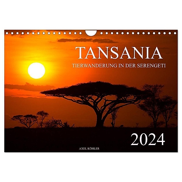 Tansania - Tierwanderung in der Serengeti (Wandkalender 2024 DIN A4 quer), CALVENDO Monatskalender, Axel Köhler