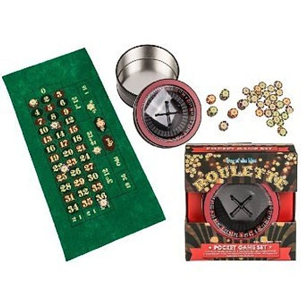 Taschen-Roulette-Set mit Rad, Spielfeld und Chips, Kunststoff