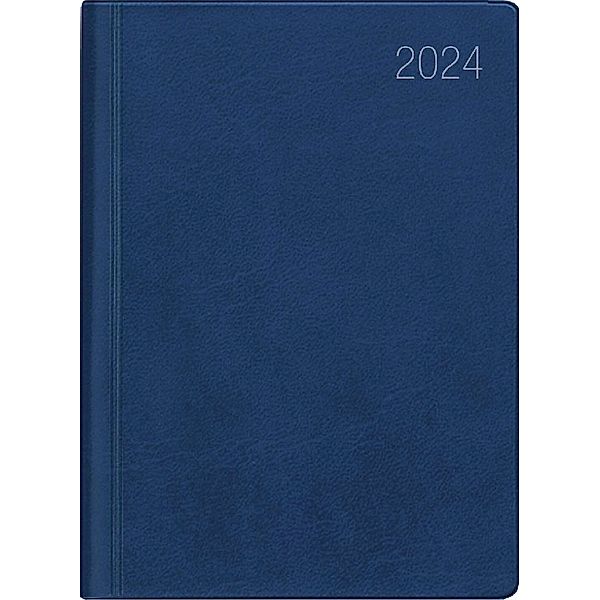 Taschenkalender blau 2024 - Bürokalender 10,2x14,2 - 1 Woche auf 2 Seiten - flexibler Kunststoffeinband - Notizheft - Wochenkalender - 640-1015