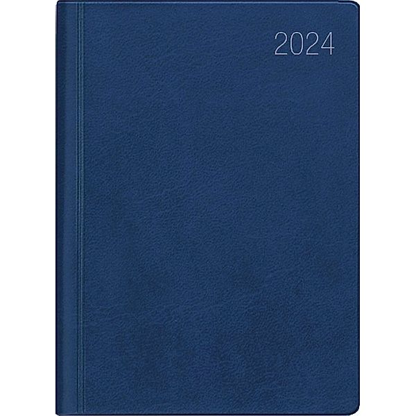 Taschenkalender blau 2024 - Bürokalender 10,2x14,2 - 1 Tag auf 1 Seite - flexibler Kunstoffeinband - Stundeneinteilung 7 - 19 Uhr - 612-1015