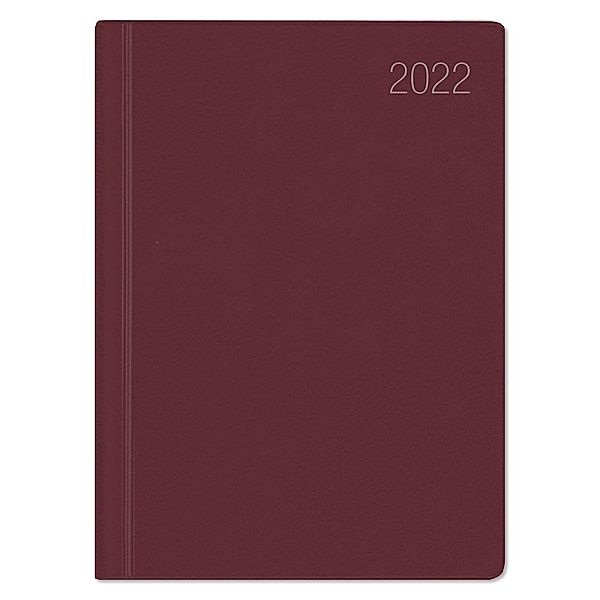 Taschenkalender bordeaux 2022 - Bürokalender 10,2x14,2 - 1 Tag auf 1 Seite - flexibler Kunstoffeinband - Stundeneinteilu