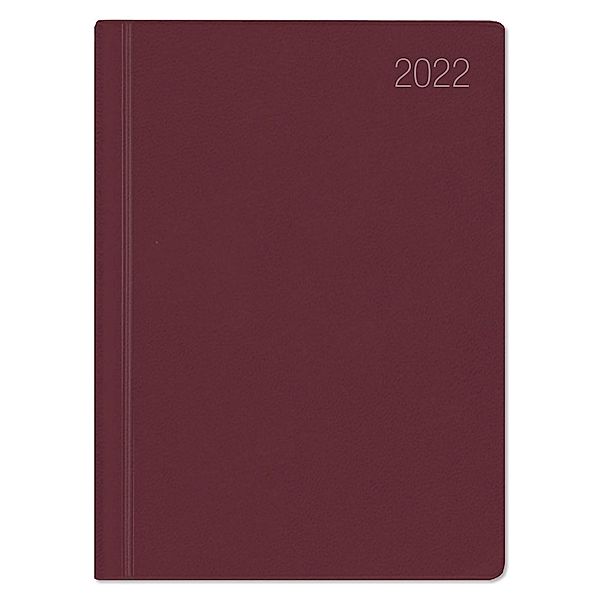 Taschenkalender bordeaux 2022 - Bürokalender 10,2x14,2 - 1 Woche auf 2 Seiten - flexibler Kunststoffeinband - Notizheft