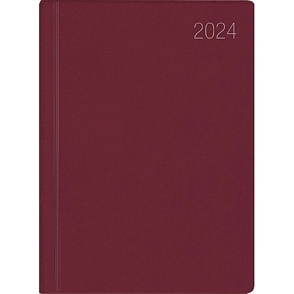 Taschenkalender bordeaux 2024 - Bürokalender 10,2x14,2 - 1 Tag auf 1 Seite - flexibler Kunstoffeinband - Stundeneinteilung 7 - 19 Uhr - 610-1011