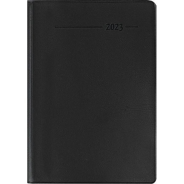 Taschenkalender Buch PVC schwarz 2023 - Büro-Kalender 8x11,5 cm - 1 Woche 2 Seiten - 144 Seiten - Notiz-Heft - Alpha Edi