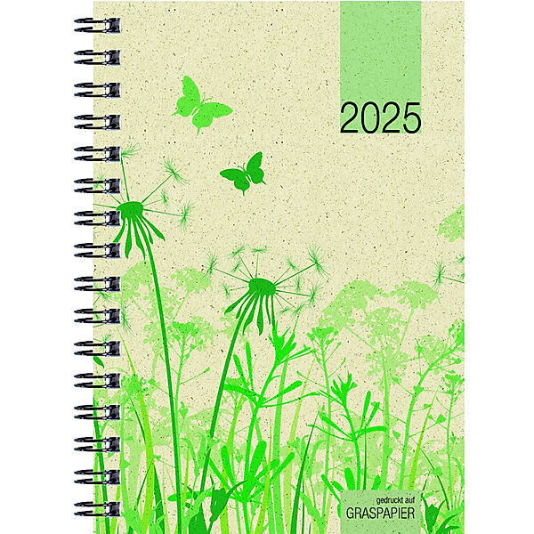 Taschenkalender Graspapier 2025 - Bürokalender 10x14 cm - 1 Woche auf 2 Seiten - robuster Kartoneinband - Wochenkalender - Notizheft - 639-0640