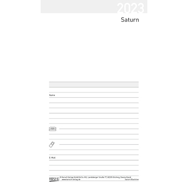 Taschenkalender Saturn Leporello Einlage 2023
