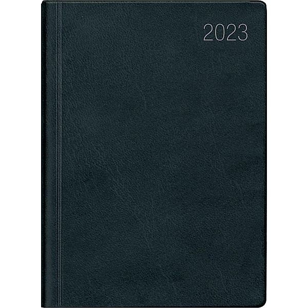 Taschenkalender schwarz 2023 - Bürokalender 10,2x14,2 - 1 Tag auf 1 Seite - flexibler Kunstoffeinband - Stundeneinteilun