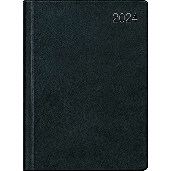Taschenkalender schwarz 2024 - Bürokalender 10,2x14,2 - 1 Tag auf 1 Seite - flexibler Kunstoffeinband - Stundeneinteilung 7 - 19 Uhr - 610-1020