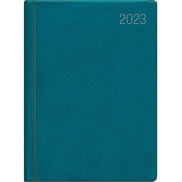 Taschenkalender türkis 2023 - Bürokalender 10,2x14,2 - 1 Woche auf 2 Seiten - flexibler Kunststoffeinband - Notizheft -