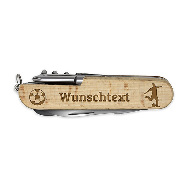 Taschenmesser Holz mit Gravur (Motiv: Fussball)