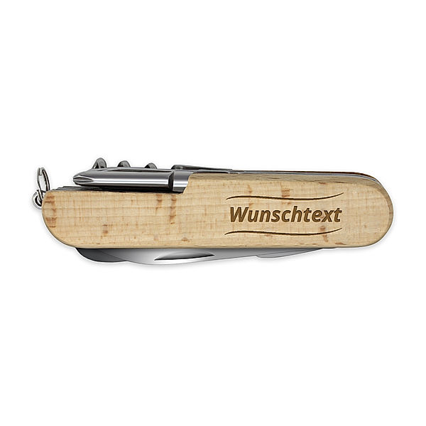 Taschenmesser Holz mit Gravur (Motiv: Welle)