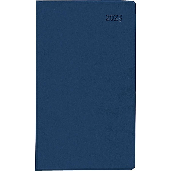 Taschenplaner blau 2023 - Bürokalender 9,5x16 cm - 32 Seiten - 1 Monat auf 2 Seiten - separates Adressheft - faltbar - N