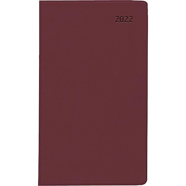 Taschenplaner Leporello PVC bordeaux 2022 - Bürokalender 9,5x16 cm - 1 Monat auf 1 Seite - separates Adressheft - faltba