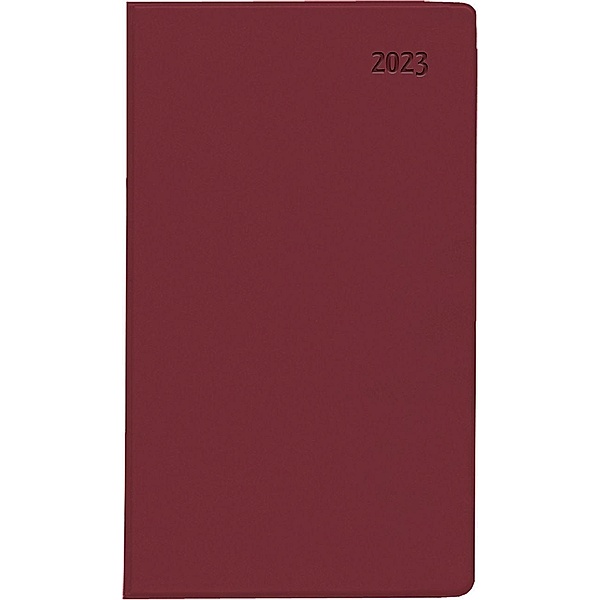 Taschenplaner Leporello PVC bordeaux 2023 - Bürokalender 9,5x16 cm - 1 Monat auf 1 Seite - separates Adressheft - faltba