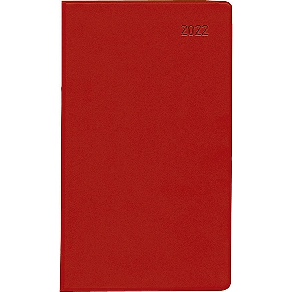 Taschenplaner Leporello PVC rot 2022 - Bürokalender 9,5x16 cm - 1 Monat auf 2 Seiten - separates Adressheft - faltbar -