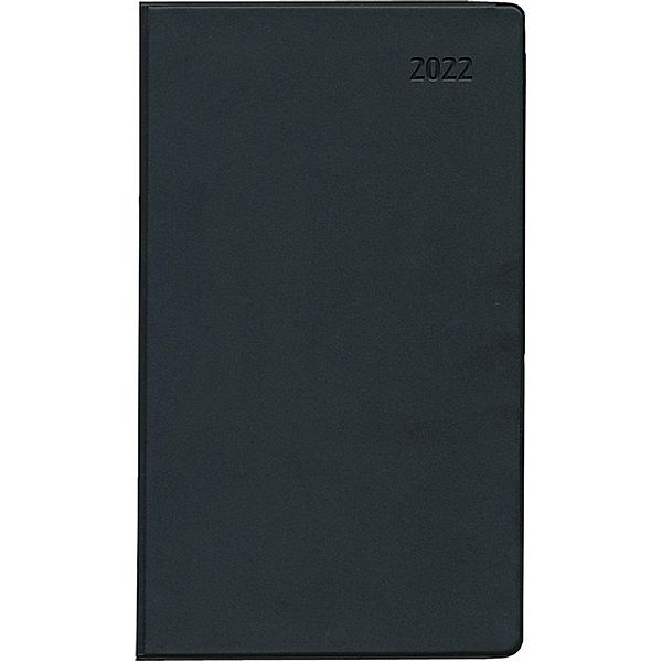 Taschenplaner Leporello PVC schwarz 2022 - Bürokalender 9,5x16 cm - 1 Monat auf 2 Seite - separates Adressheft - faltbar