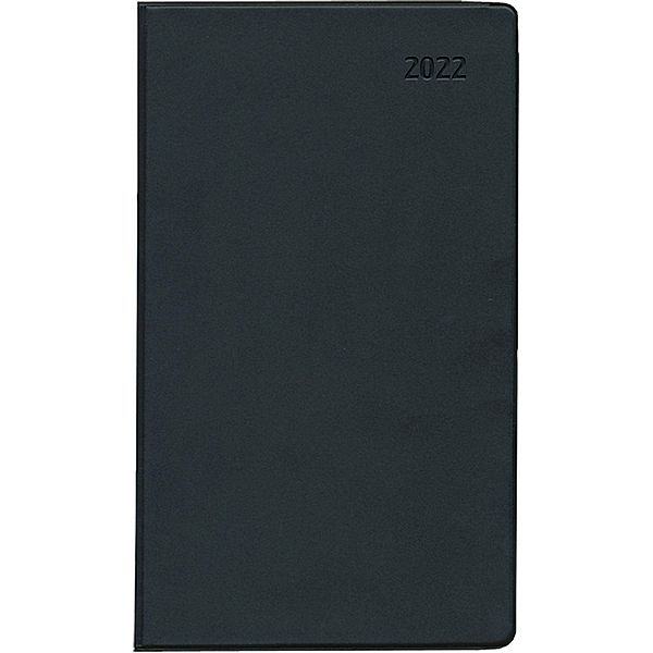 Taschenplaner Leporello PVC schwarz 2022 - Bürokalender 9,5x16 cm - 1 Monat auf 2 Seiten - separates Adressheft - faltba