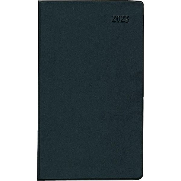 Taschenplaner Leporello PVC schwarz 2023 - Bürokalender 9,5x16 cm - 1 Monat auf 2 Seiten - separates Adressheft - faltba