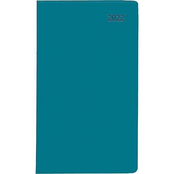 Taschenplaner Leporello PVC türkis 2022 - Bürokalender 9,5x16 cm - 1 Monat auf 2 Seiten - separates Adressheft - faltbar