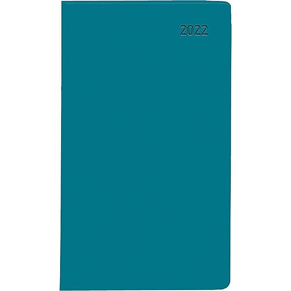 Taschenplaner Leporello PVC türkis 2022 - Bürokalender 9,5x16 cm - 1 Monat auf 1 Seite - separates Adressheft - faltbar