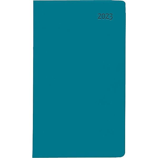 Taschenplaner Leporello PVC türkis 2023 - Bürokalender 9,5x16 cm - 1 Monat auf 2 Seiten - separates Adressheft - faltbar