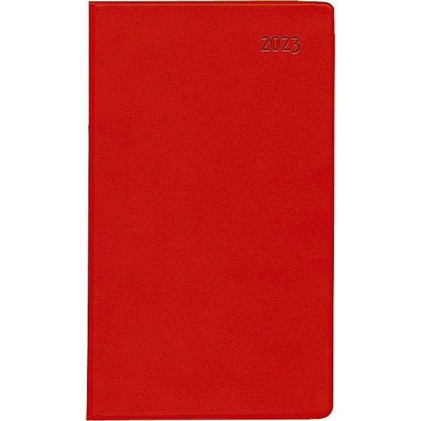 Taschenplaner rot 2023 - Bürokalender 9,5x16 cm - 112 Seiten - 1 Woche auf 2 Seiten - separates Adressheft - faltbar - N
