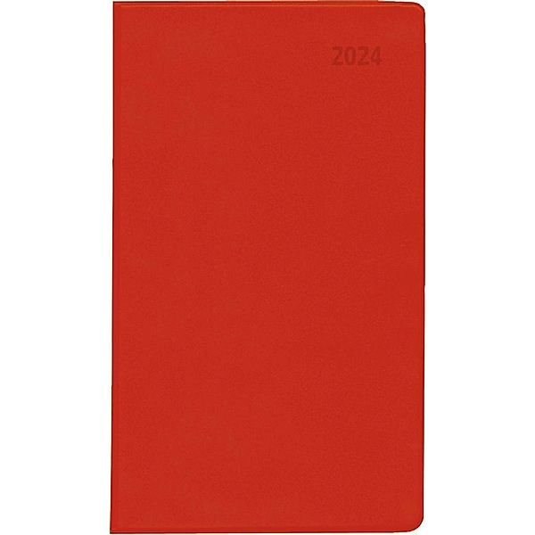 Taschenplaner rot 2024 - Bürokalender 9,5x16 cm - 64 Seiten - 1 Woche auf 1 Seite - separates Adressheft - faltbar - Notizheft - 540-1013