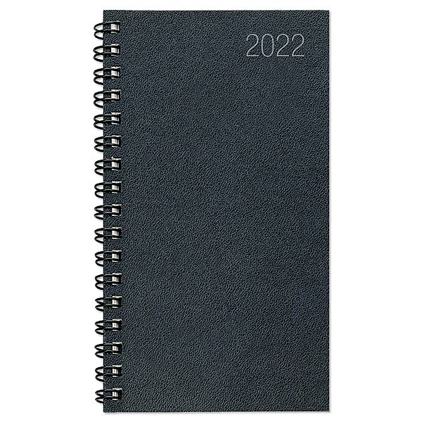 Taschenplaner schwarz 2022 - Bürokalender 8,6x15,2 cm - 1 Woche auf 2 Seiten - separates Adressheft - Drahtkammbindung -