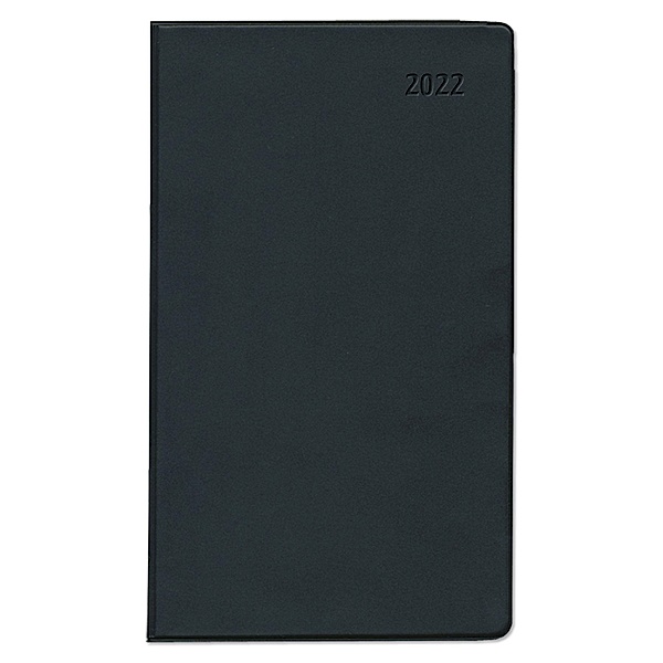 Taschenplaner schwarz 2022 - Bürokalender 9,5x16 cm - 32 Seiten - mit Registerschnitt - 1 Monat auf 2 Seiten - faltbar -