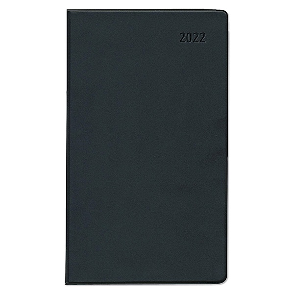 Taschenplaner schwarz 2022 - Bürokalender 9,5x16 cm - 64 Seiten - 1 Woche auf 1 Seite - separates Adressheft - faltbar -