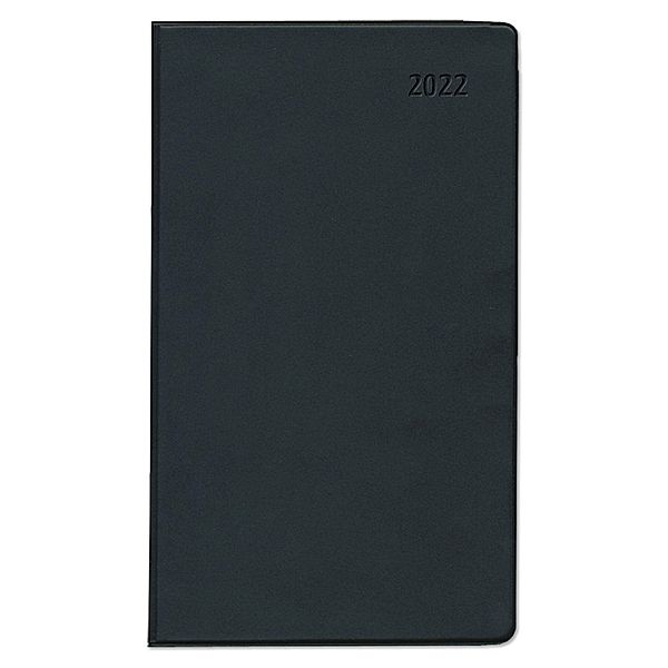 Taschenplaner schwarz 2022 - Bürokalender 9,5x16 cm - 64 Seiten - 1 Woche auf 1 Seite - separates Adressheft - faltbar -