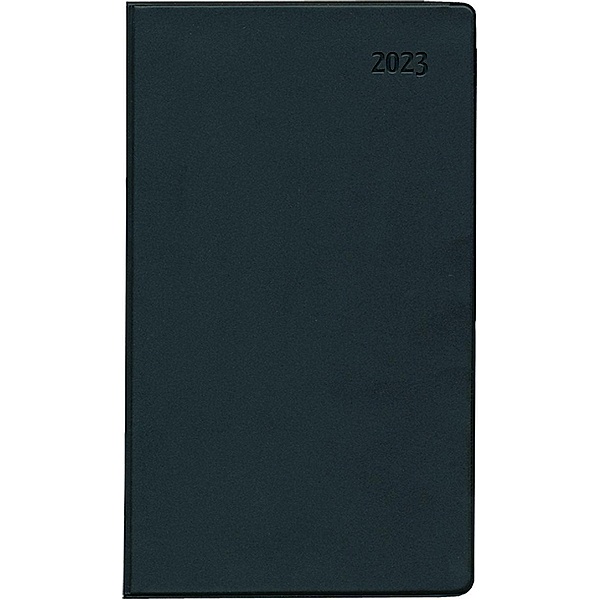 Taschenplaner schwarz 2023 - Bürokalender 9,5x16 cm - 32 Seiten - 1 Monat auf 2 Seiten - separates Adressheft - faltbar