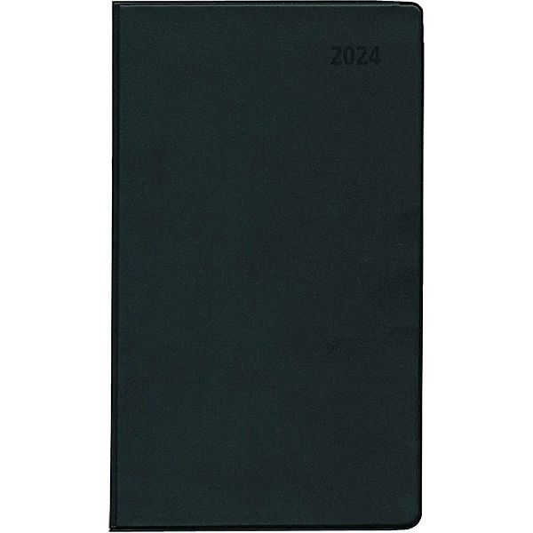 Taschenplaner schwarz 2024 - Bürokalender 9,5x16 cm - 32 Seiten - mit Registerschnitt - 1 Monat auf 2 Seiten - faltbar - Notizheft - 530-1020