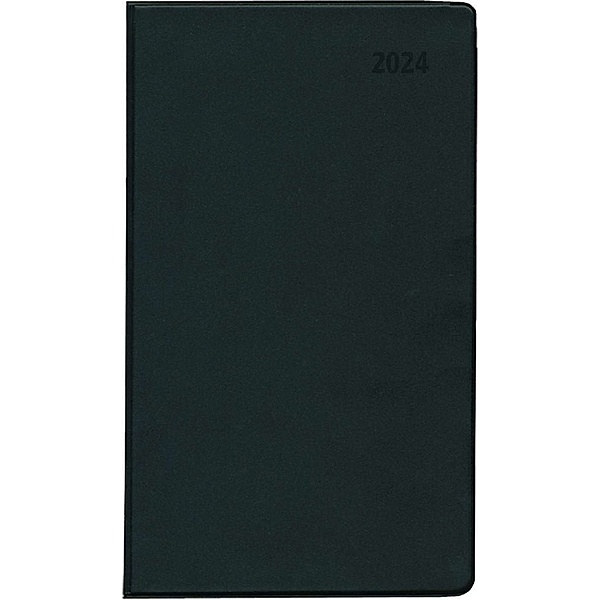 Taschenplaner schwarz 2024 - Bürokalender 9,5x16 cm - 64 Seiten - 1 Woche auf 1 Seite - separates Adressheft - faltbar - Notizheft - 540-1020