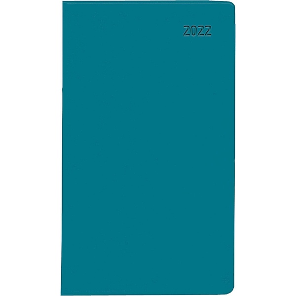Taschenplaner türkis 2022 - Bürokalender 9,5x16 cm - 32 Seiten - 1 Monat auf 2 Seiten - separates Adressheft - faltbar -