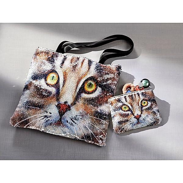 Taschenset Katze, Pailletten, 2-teilig