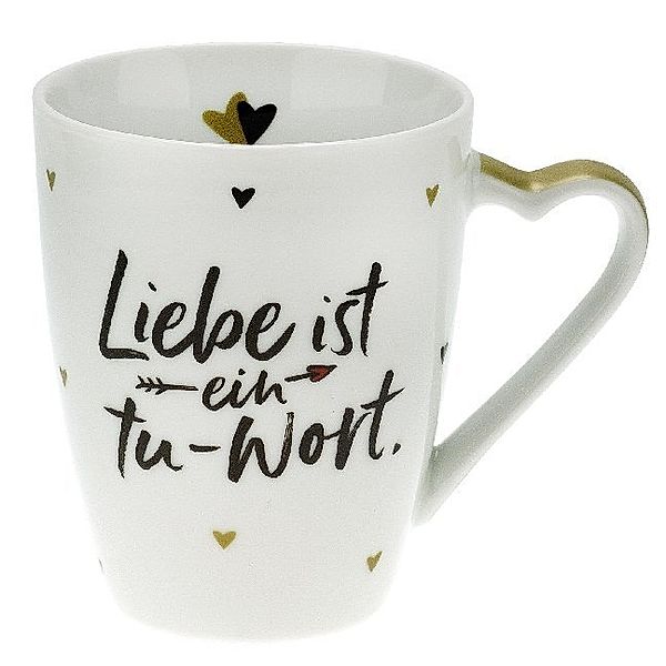 Tasse mit Herz-Henkel Liebe ist ein Tu-Wort