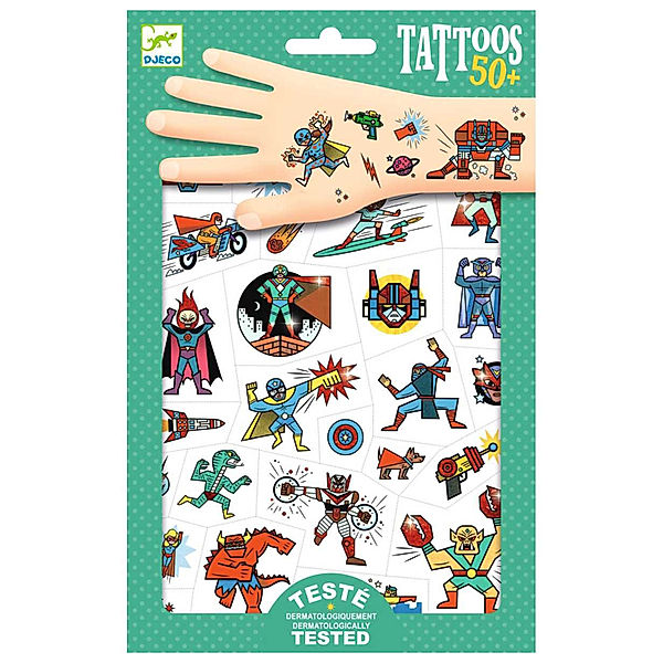 Djeco Tattoo-Sticker SUPERHELDEN 2 Bögen in bunt